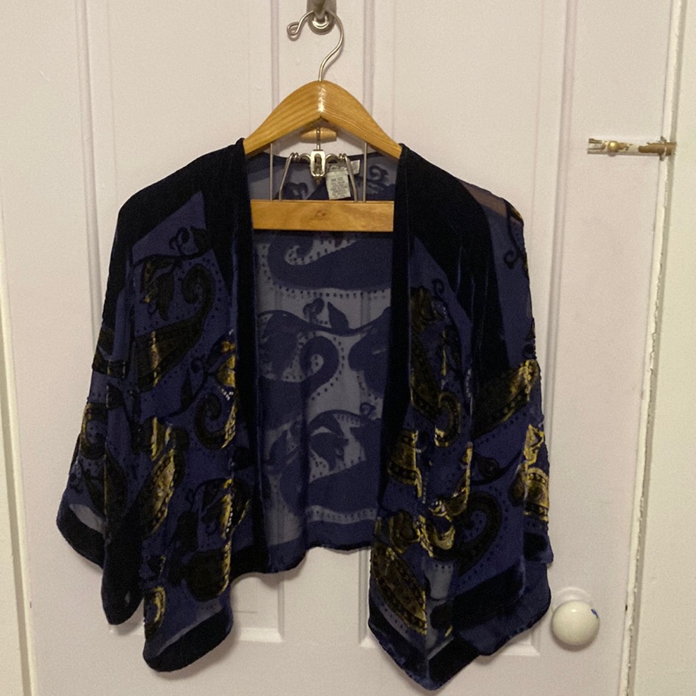 Navy blue shawl with gold paisley